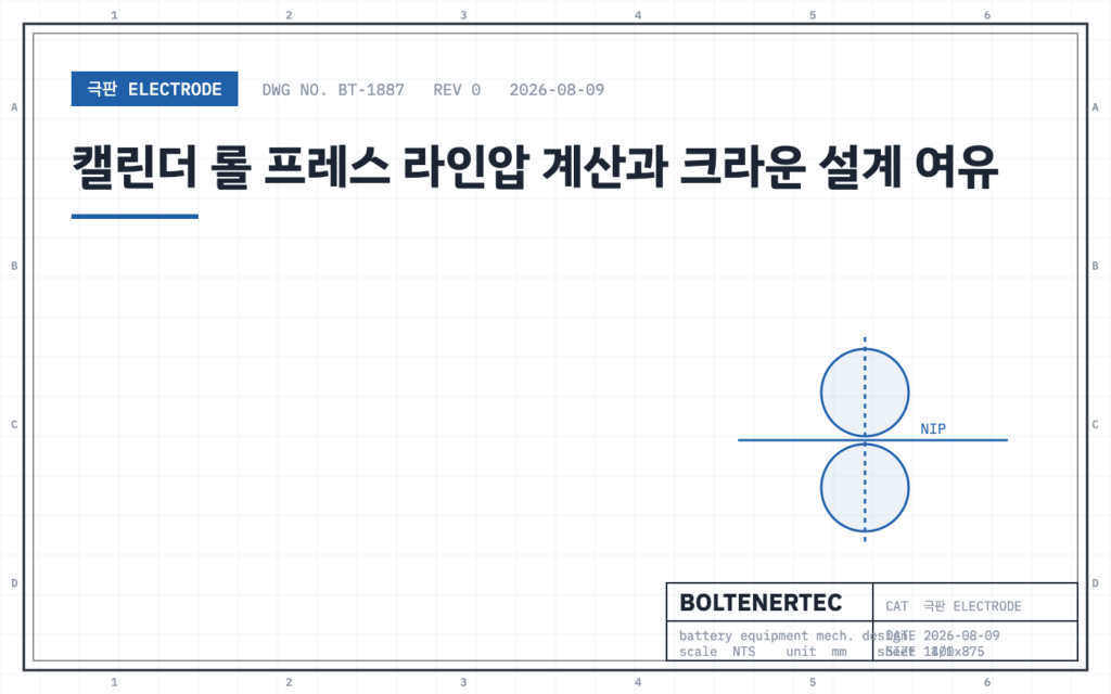 캘린더 롤 프레스 라인압 계산과 크라운 설계 여유 — 도면 시트 대표이미지