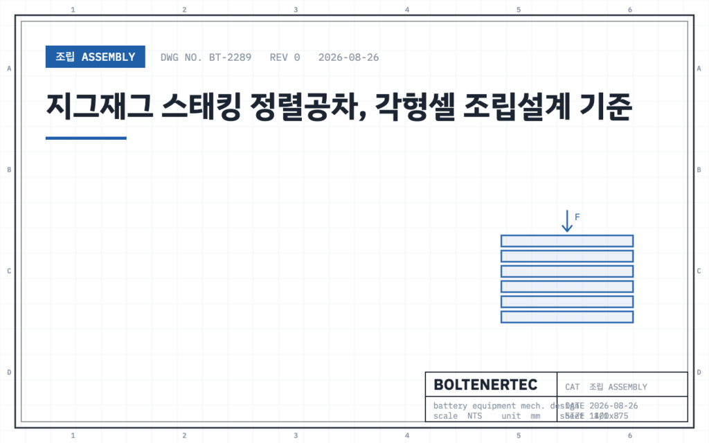 지그재그 스태킹 정렬공차, 각형셀 조립설계 기준 — 도면 시트 대표이미지