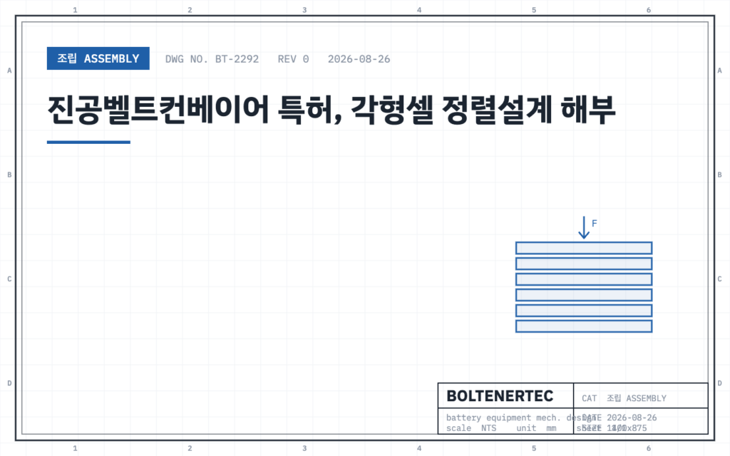 진공벨트컨베이어 특허, 각형셀 정렬설계 해부 — 도면 시트 대표이미지
