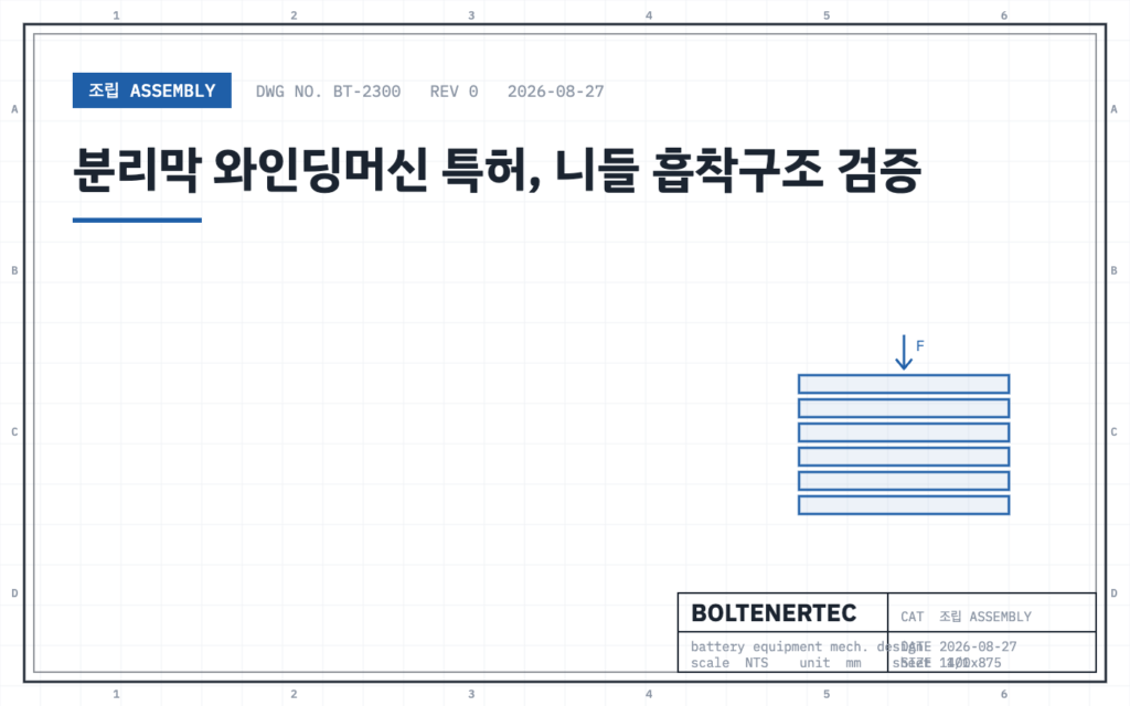 분리막 와인딩머신 특허, 니들 흡착구조 검증 — 도면 시트 대표이미지