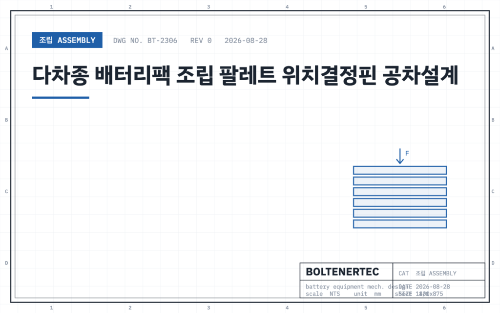 다차종 배터리팩 조립 팔레트 위치결정핀 공차설계 — 도면 시트 대표이미지